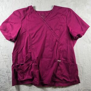 Cherokee Scrub Top Women 2XL Wine Revolution Mock Wrap Medical Workwear WW610